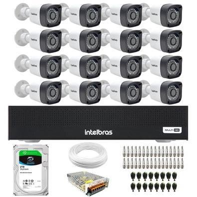 Kit 16 Câmeras Tudo Forte TF 2020 B Full HD 1080p Bullet Visão Noturna 20M Proteção IP66 Dvr Intelbras MHDX 3116-C 16 Canais HD 2TB SkyHawk