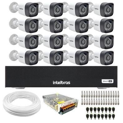 Kit 16 Câmeras Tudo Forte TF 2020 B Full HD 1080p Bullet Visão Noturna 20M Proteção IP66 + Dvr Intelbras MHDX 3116-C 16 Canais