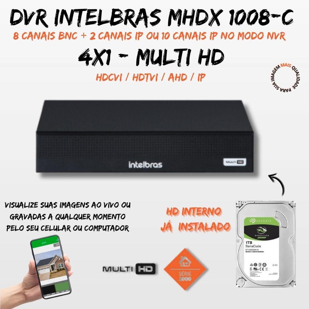 Kit 7 Câmeras Segurança Color 1080p 2.8mm Dvr Intelbras 1TB Kit 7 Câmeras Segurança Color 1080p 2.8mm Dvr Intelbras 1TB