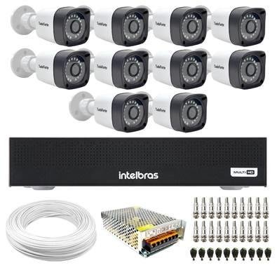 Kit 10 Câmeras Tudo Forte TF 2020 B Full HD 1080p Bullet Visão Noturna 20M Proteção IP66 + Dvr Intelbras MHDX 3116-C 16 Canais