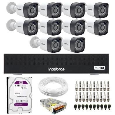 Kit 10 Câmeras Tudo Forte TF 2020 B Full HD 1080p Bullet Visão Noturna 20M Proteção IP66 Dvr Intelbras MHDX 3116-C 16 Canais HD 1TB Purple