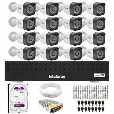 Kit 16 Câmeras Tudo Forte TF 2020 B Full HD 1080p Bullet Visão Noturna 20M Proteção IP66 Dvr Intelbras MHDX 3116-C 16 Canais HD 1TB Purple
