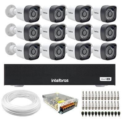 Kit 12 Câmeras Tudo Forte TF 2020 B Full HD 1080p Bullet Visão Noturna 20M Proteção IP66 + Dvr Intelbras MHDX 3116-C 16 Canais