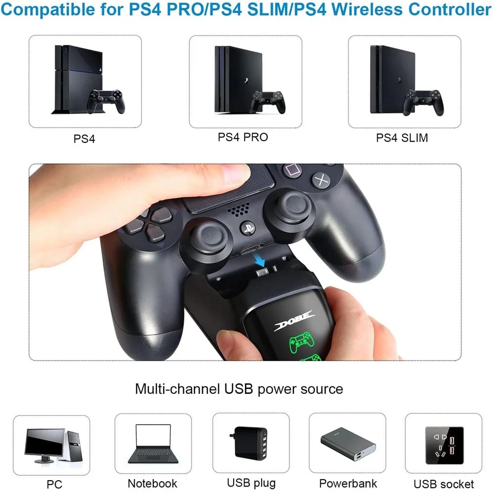 Imagem 4 de 5 do produto Base De Carregamento Dupla Para Controle Sem Fio Playstation 4 Ps4 Slim, Pro