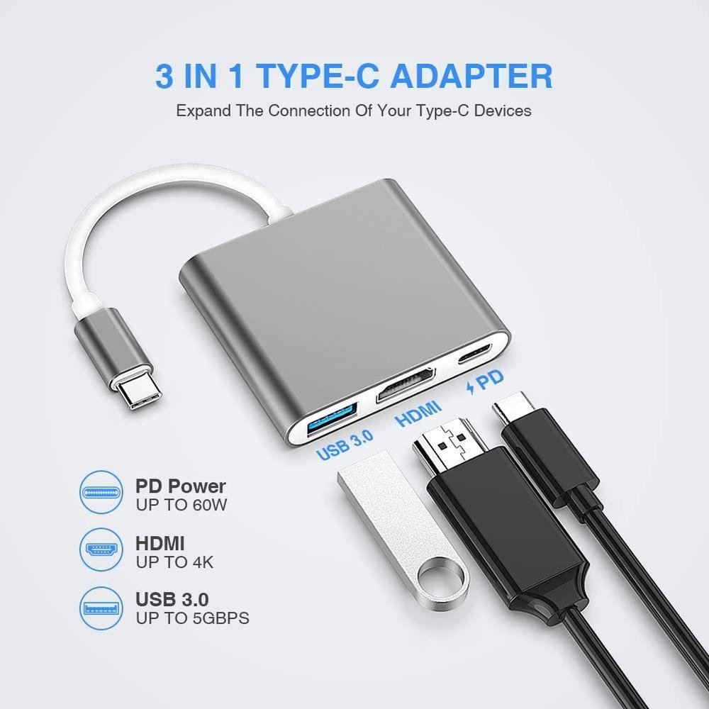 Imagem 3 de 5 do produto Adaptador Usb C Para HDMI, Com Saída HDMI 4k, Porta Usb C Usb 3.0