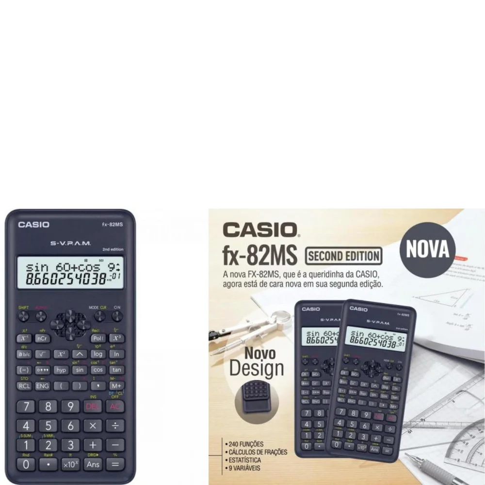 Imagem 4 de 5 do produto Calculadora Científica, Preta, Visor De 2 Linhas Com 10 Dígitos, 240 Funções, Fx-82ms-2-w4-dh, Casio  Casio