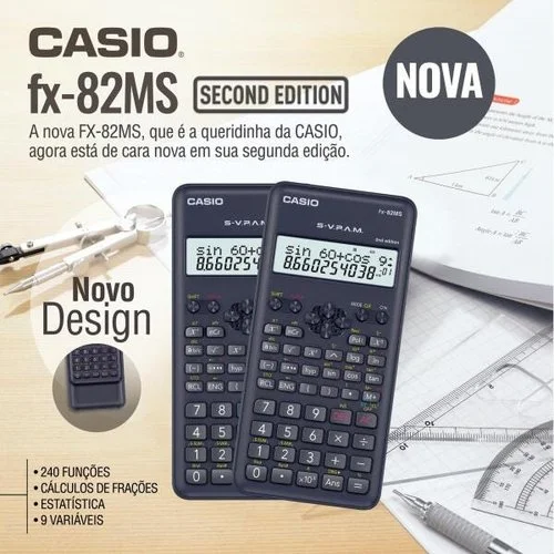 Imagem 5 de 5 do produto Calculadora Científica, Preta, Visor De 2 Linhas Com 10 Dígitos, 240 Funções, Fx-82ms-2-w4-dh, Casio  Casio
