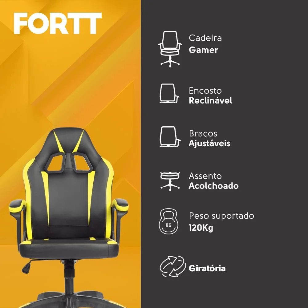 Cadeira Gamer Fortt Harbin, Amarela - Cgf022-Am