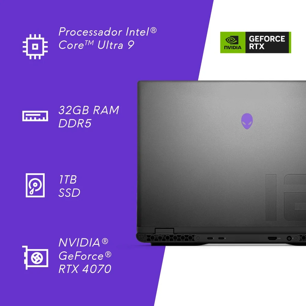 Notebook Dell Alienware M16 R2 Aw16-u9185h-m30p 16" Qhd+ Intel® Core™ Ultra 9 32gb 1TB SSD RTX 4070 Win 11 Notebook Dell Alienware M16 R2 Aw16-u9185h-m30p 16" Qhd+ Intel® Core™ Ultra 9 32gb 1TB SSD RTX 4070 Win 11