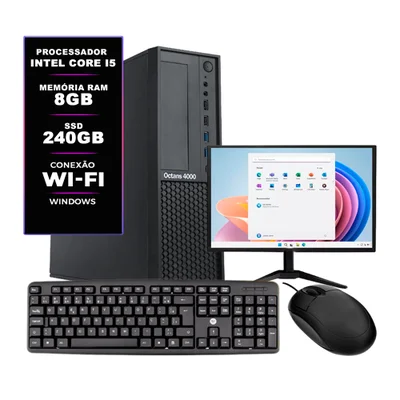 Computador Office Fine One S Core I5-1th 8GB Ram SSD 240GB + Monitor 19 LED HDMI Teclado Mouse E Wi-fi Usb