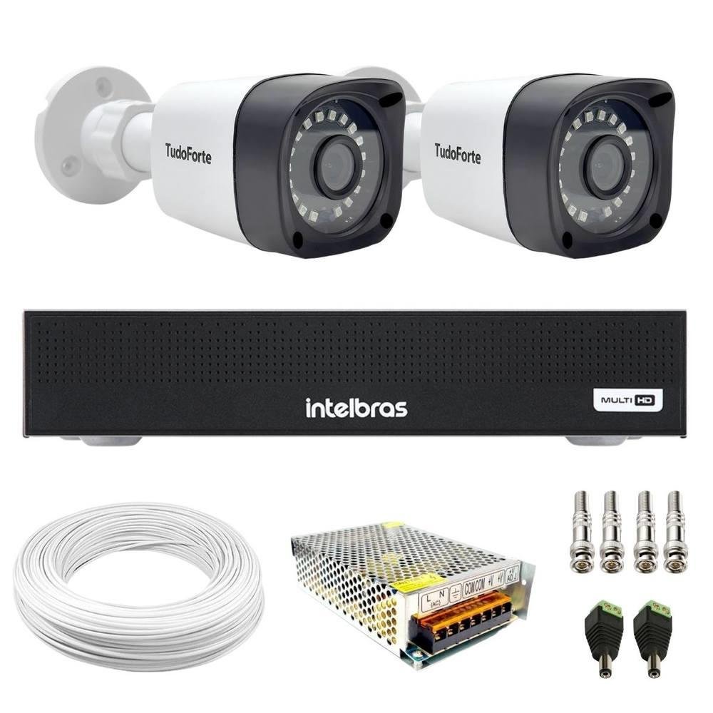 Kit 16 Câmeras Tudo Forte TF 2020 B Full HD 1080p Bullet Visão Noturna 20M Proteção IP66 + Dvr Intelbras MHDX 3116-C 16 Canais