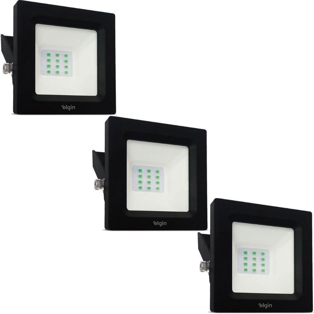 Imagem 3 de 3 do produto Kit 3 Projetor Led Elgin Refletor 10w 6500k Bivolt Cor: Verde