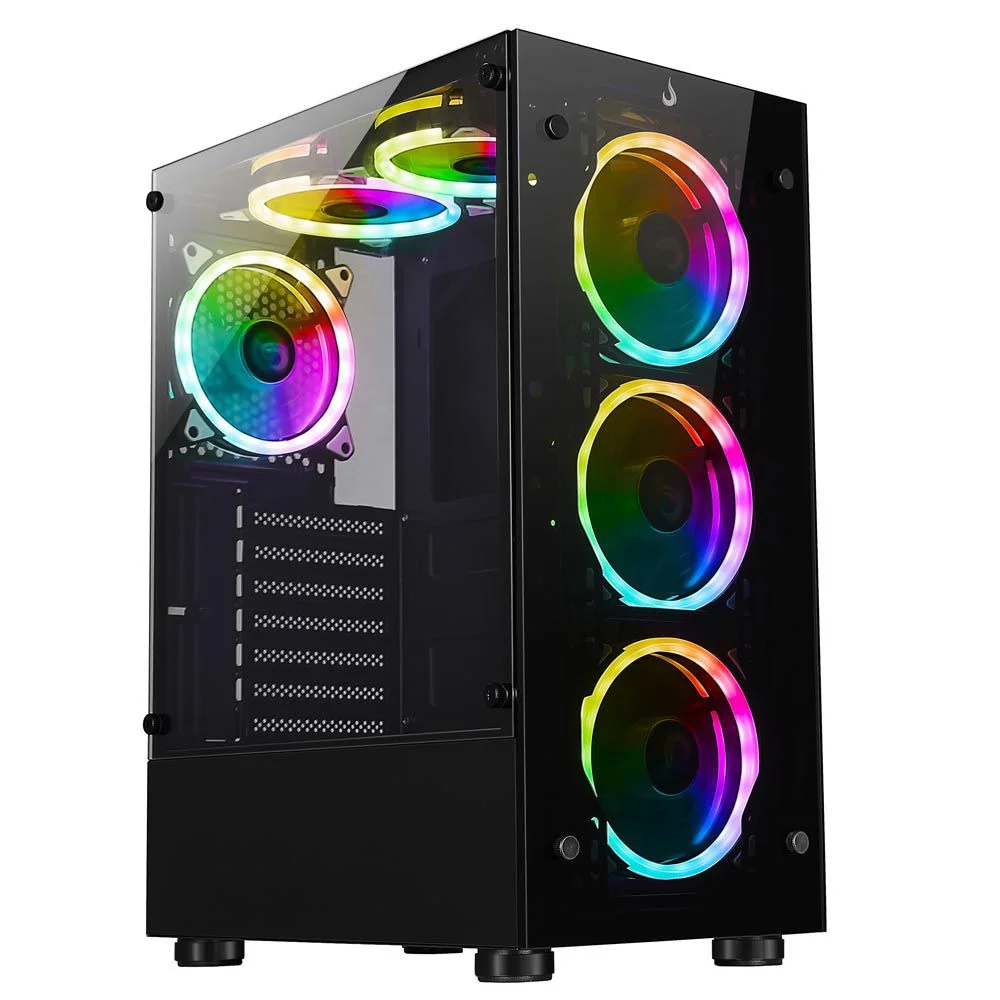 Gabinete Gamer Rise Mode Glass 06x, Mid Tower, ARGB, ATX, Lateral e Frente em Vidro, 6x Fans, Preto - RM-CA-06XB-ARGB Gabinete Gamer Rise Mode Glass 06x, Mid Tower, ARGB, ATX, Lateral e Frente em Vidro, 6x Fans, Preto - RM-CA-06XB-ARGB