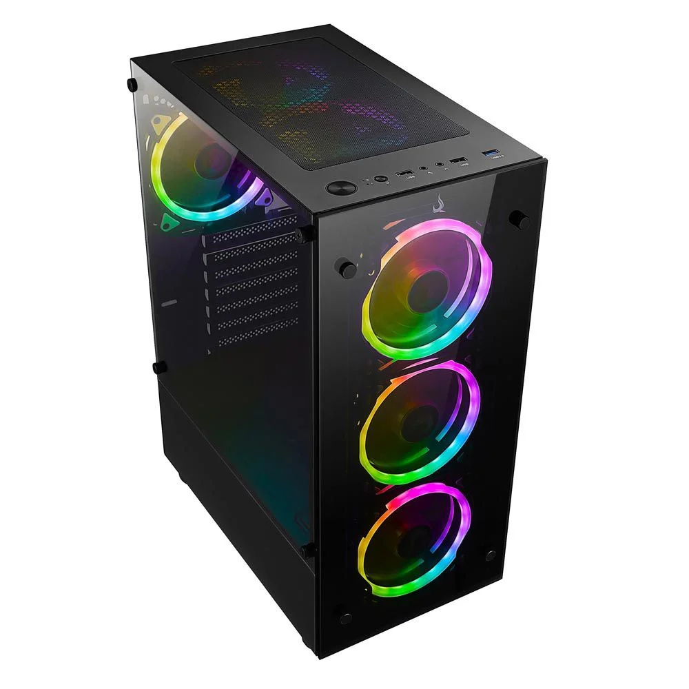 Gabinete Gamer Rise Mode Glass 06x, Mid Tower, ARGB, ATX, Lateral e Frente em Vidro, 6x Fans, Preto - RM-CA-06XB-ARGB Gabinete Gamer Rise Mode Glass 06x, Mid Tower, ARGB, ATX, Lateral e Frente em Vidro, 6x Fans, Preto - RM-CA-06XB-ARGB