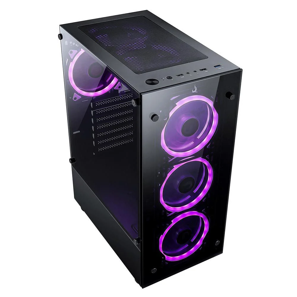 Gabinete Gamer Rise Mode Glass 06x, Mid Tower, ARGB, ATX, Lateral e Frente em Vidro, 6x Fans, Preto - RM-CA-06XB-ARGB Gabinete Gamer Rise Mode Glass 06x, Mid Tower, ARGB, ATX, Lateral e Frente em Vidro, 6x Fans, Preto - RM-CA-06XB-ARGB