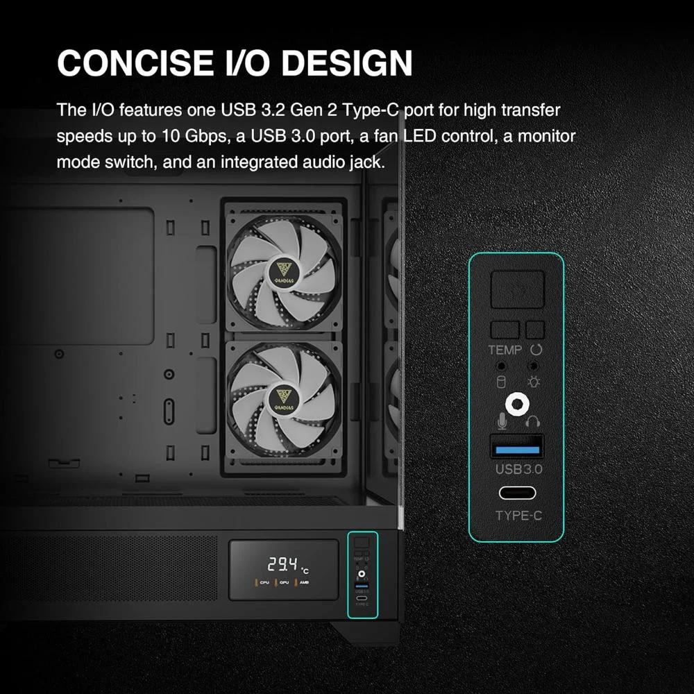 Imagem 3 de 5 do produto Gabinete Gamer Atx Gamdias Atlas M1, Mid Tower, Monitor De Status