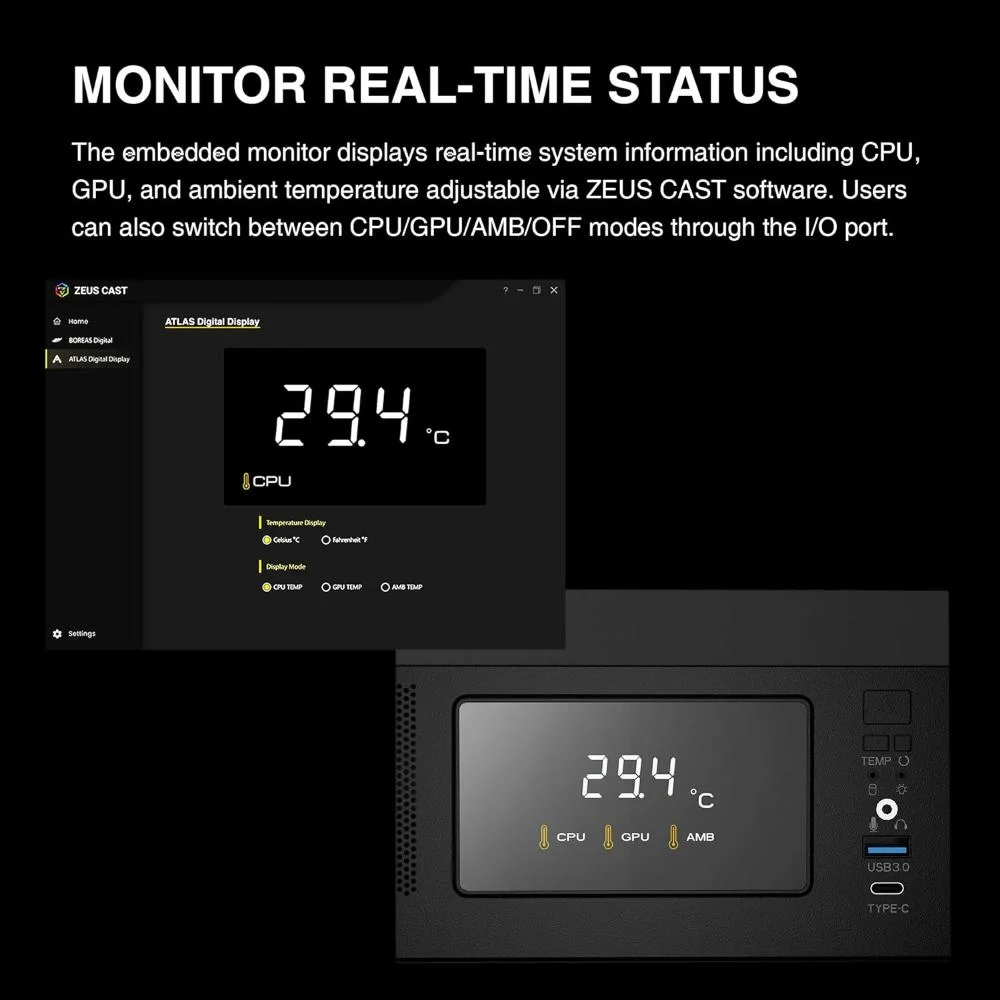 Imagem 5 de 5 do produto Gabinete Gamer Atx Gamdias Atlas M1, Mid Tower, Monitor De Status