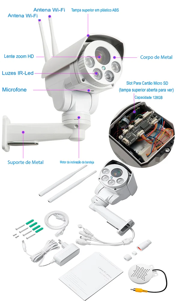 Imagem 5 de 5 do produto Camera De Segurança Wifi A Prova Dagua Externa Ip Full Hd 5mp Zoom Optico 10x Detecção De Movimento Alerta Audio