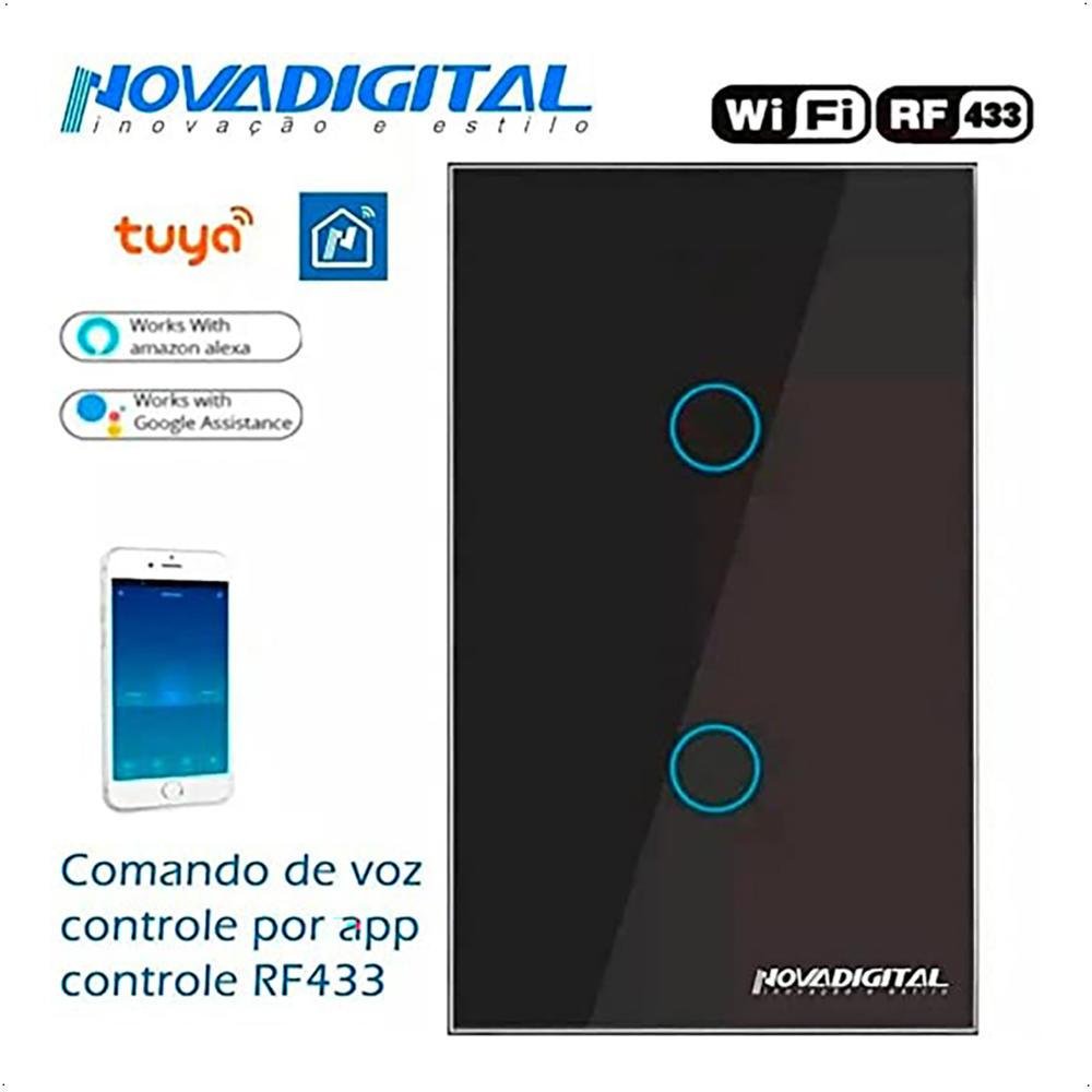 Imagem 3 de 4 do produto Interruptor Inteligente 2botões Preto Novadigital Wifi Alexa