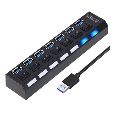 Hub Usb 3.0 7 Portas Suporta Até 1TB Switch Individual