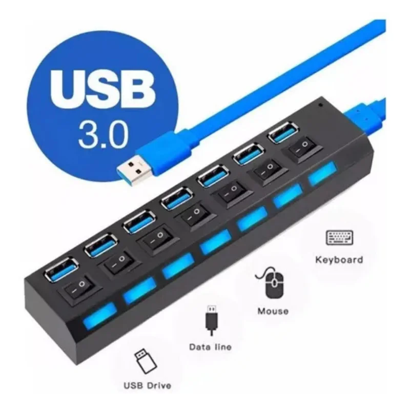 Imagem 2 de 5 do produto Hub Usb 3.0 7 Portas Suporta Até 1TB Switch Individual