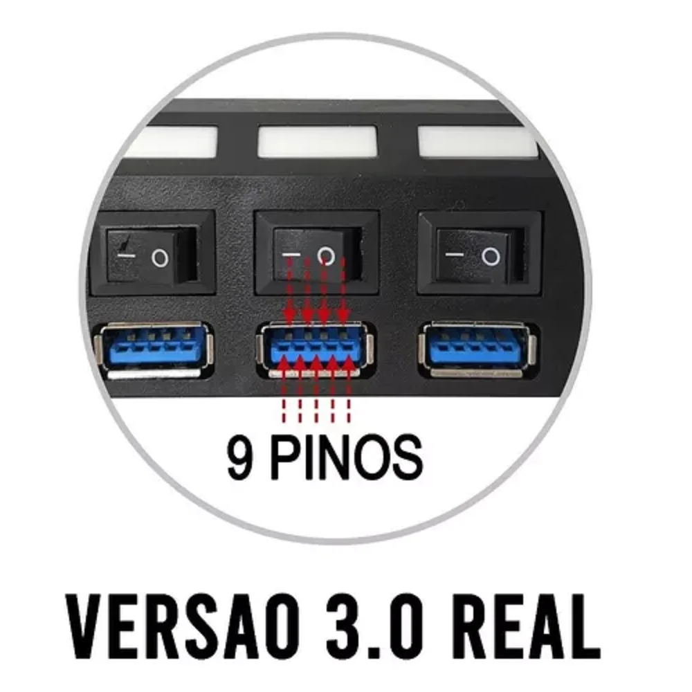 Imagem 3 de 5 do produto Hub Usb 3.0 7 Portas Suporta Até 1TB Switch Individual