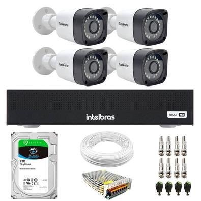 Kit 4 Câmeras Tudo Forte Tf 2020 B Full Hd 1080p Bullet Com Visão Noturna 20m Proteção Ip66 + Dvr Gravador Intelbras Mhdx 1104-c 4 Canais + Hd 2TB Sky