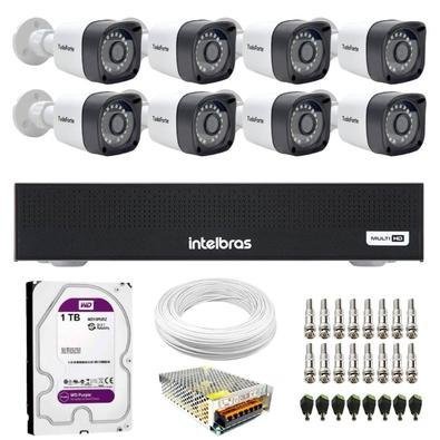 Kit 8 Câmeras Tudo Forte Tf 2020 B Full Hd 1080p Bullet Visão Noturna 20m Proteção Ip66 + Dvr Gravador Intelbras Mhdx 1108-c 8 Canais + Hd 1TB Purple
