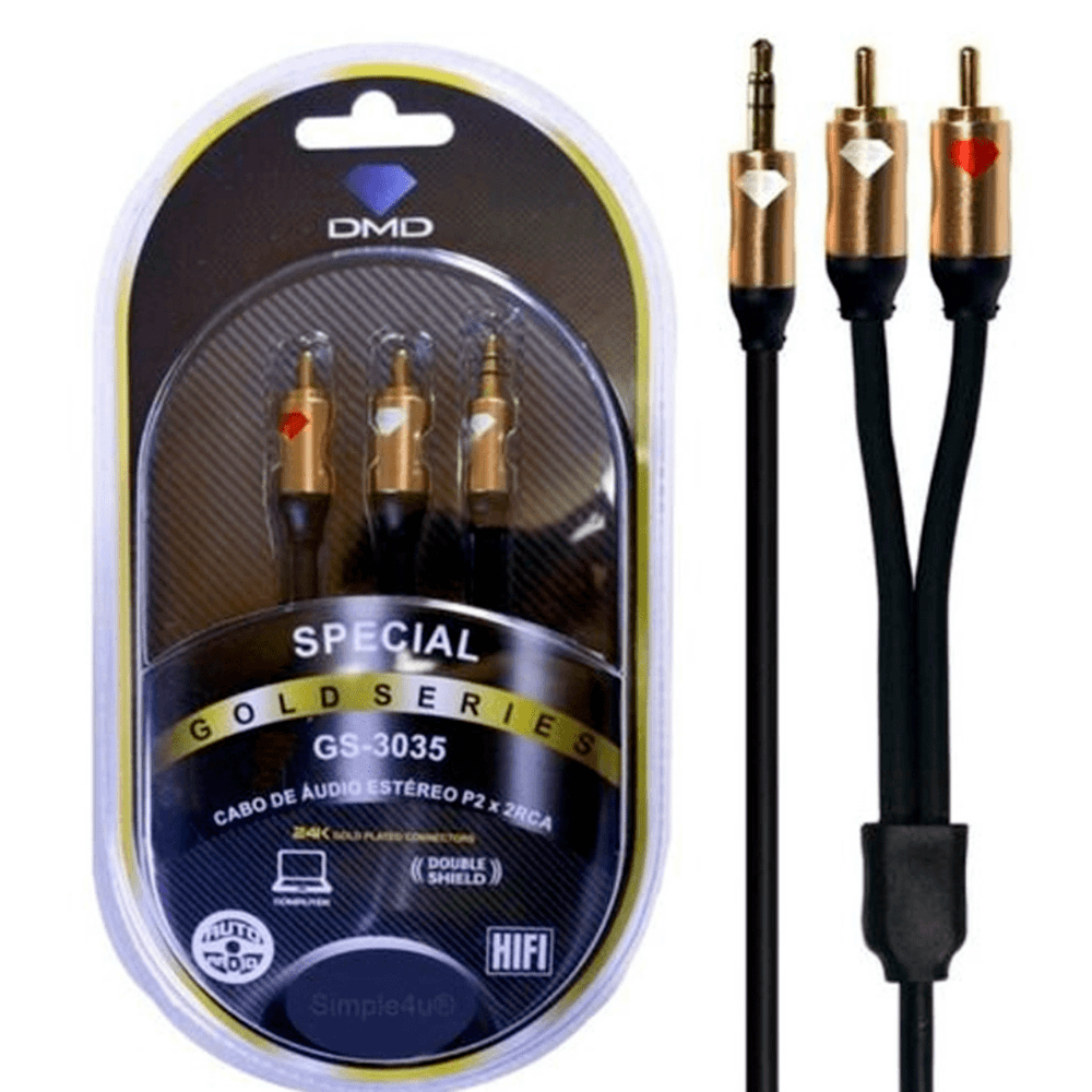 Imagem 2 de 3 do produto Cabo De Audio Estereo P2/rca - 3,0m Gs-3035/3,0m