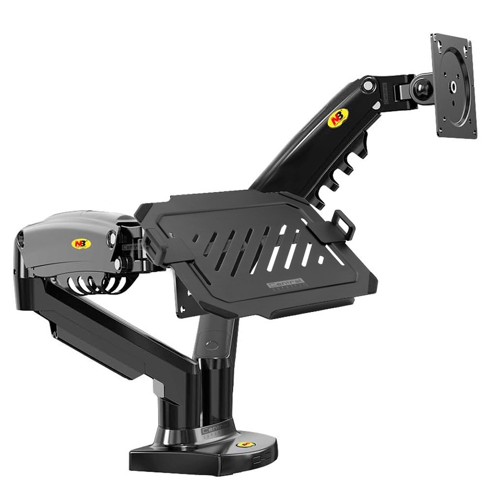 Kit Suporte Articulado Monitor E Notebook Pistão F160 Nb + Bandeja Apoio Nbh-7bl