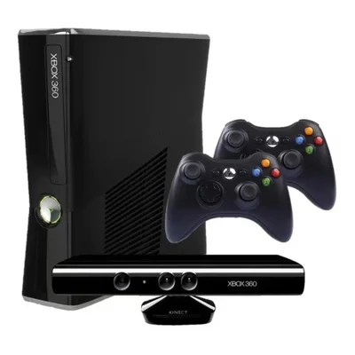 Microsoft XBOX 360 Slim 4gb Standard Cor Matte Black 2 Controles + Kinect + 1 Jogo