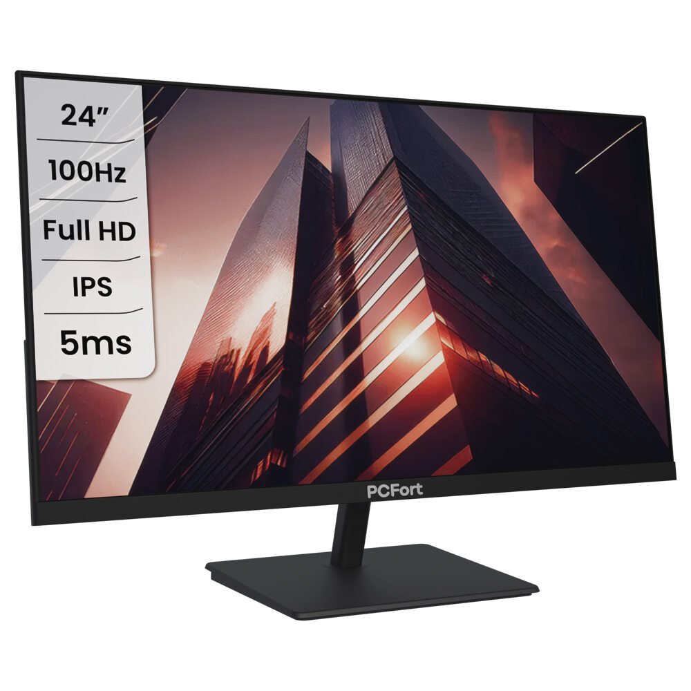Monitor PCFort T2406 24" IPS, Full HD, 100Hz, HDMI, VGA - VESA