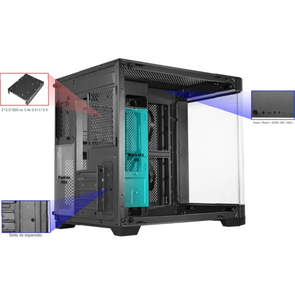 Imagem 5 de 5 do produto Gabinete Gamer K-Mex Aqua Curva CG-01AG Preto Mini Tower Vidro Temperado M-ATX Black - CG01AGRH001CB0X