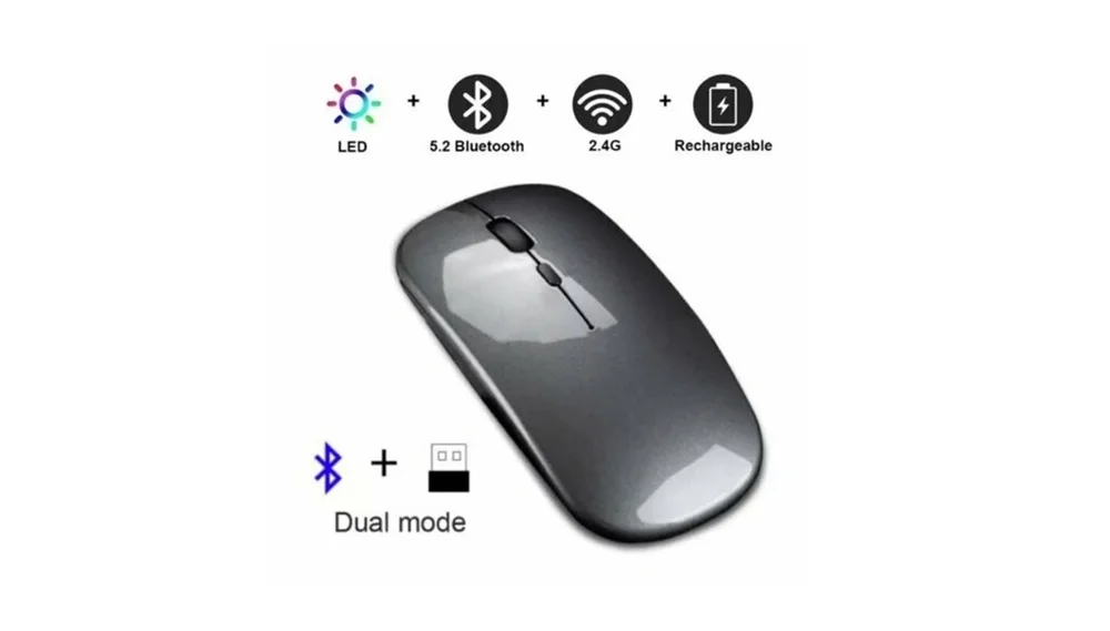 Imagem 2 de 5 do produto Mouse Sem Fio Exbom Ms-S350l, RGB, Recarregável 2.4g, Bluetooth, Preto
