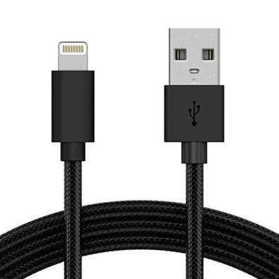 Cabo Usb Preto Nylon 1 Metro Para Iphone 14