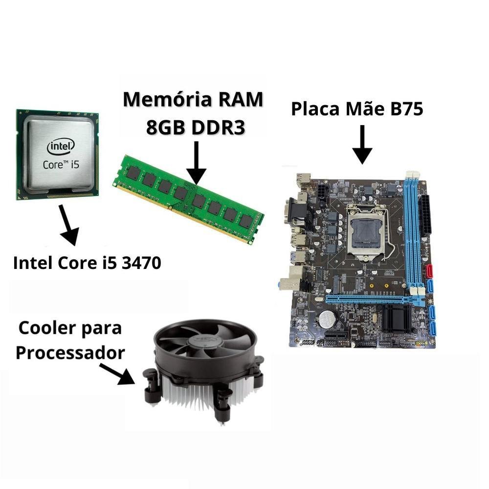 Imagem 2 de 3 do produto Kit Intel I5 3470 + Placa Mãe B75 + 8GB DDR3 + Cooler