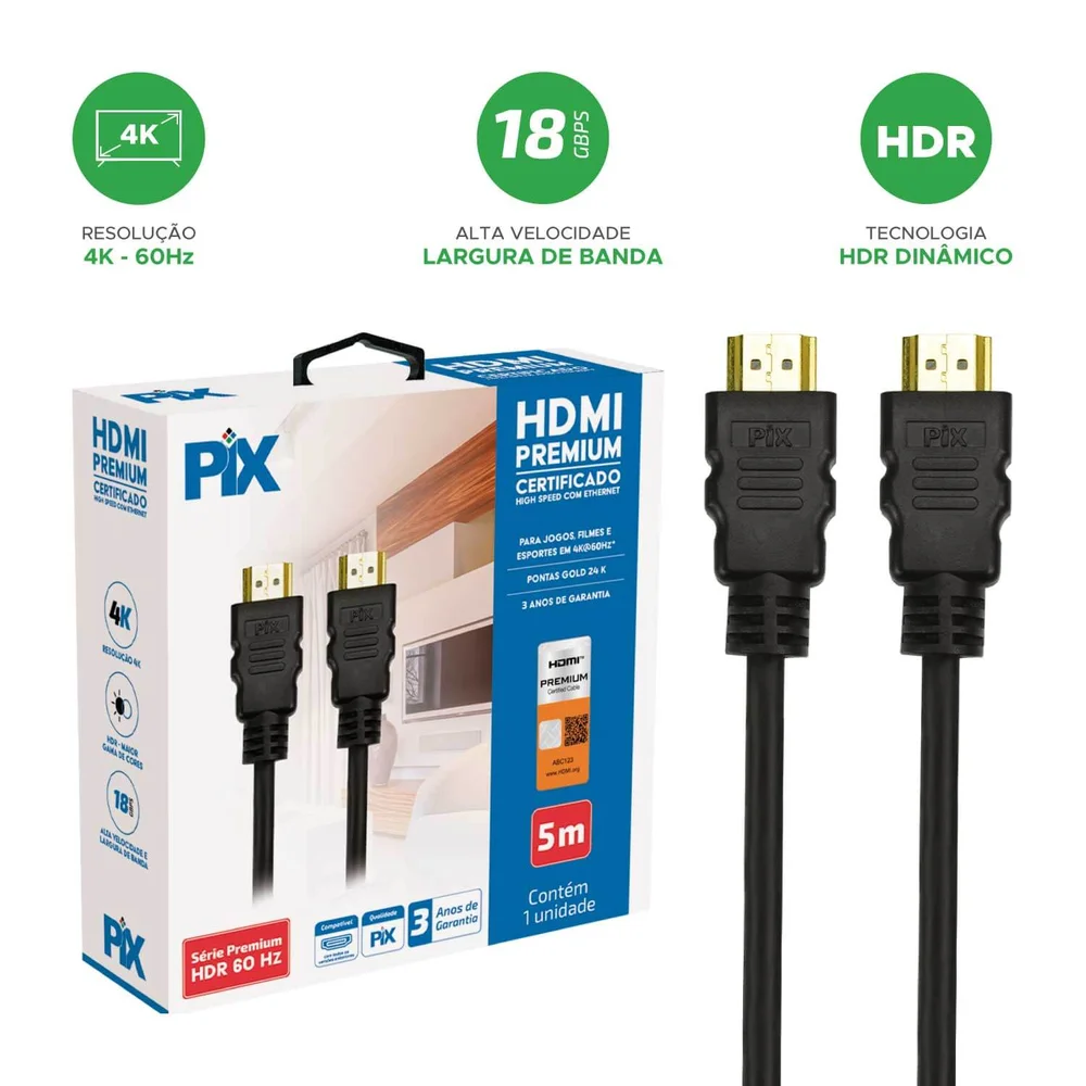 Imagem 3 de 5 do produto Cabo HDMI C/ Certificação Ultra High Speed Premium 5 Metros
