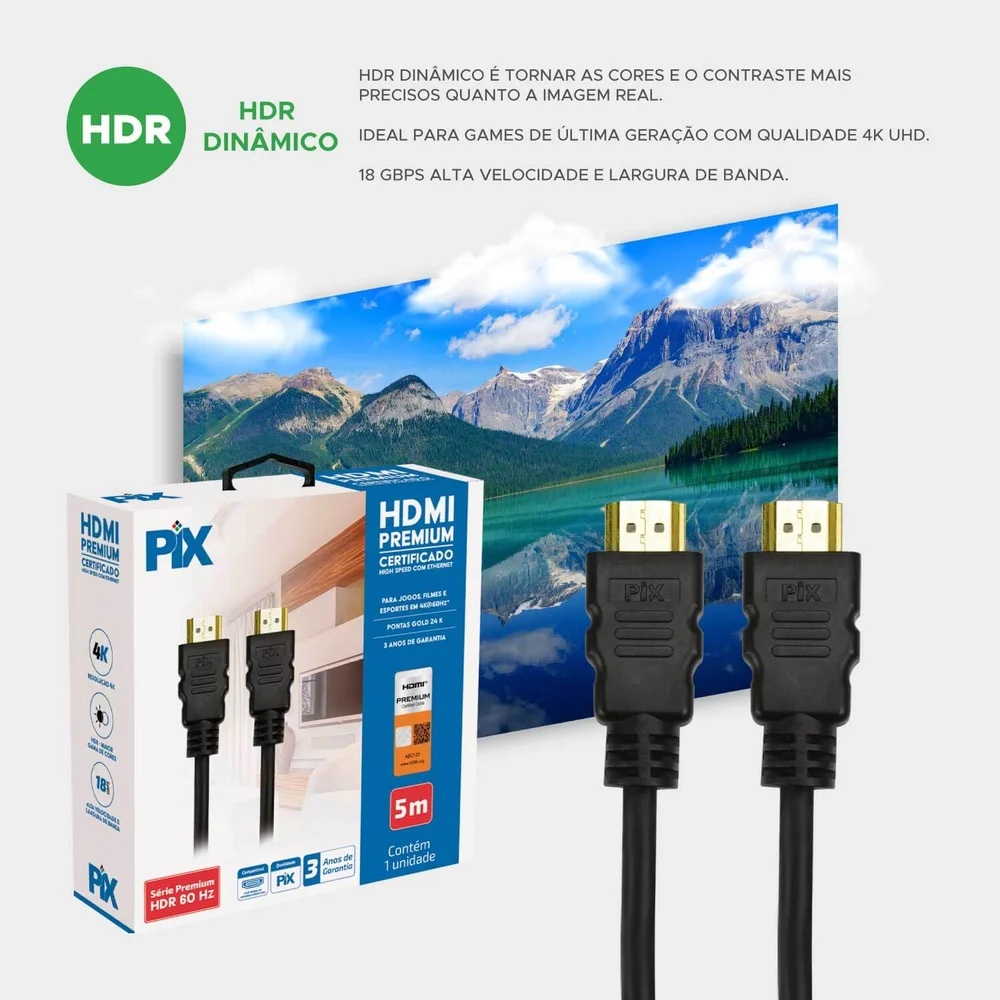 Imagem 4 de 5 do produto Cabo HDMI C/ Certificação Ultra High Speed Premium 5 Metros