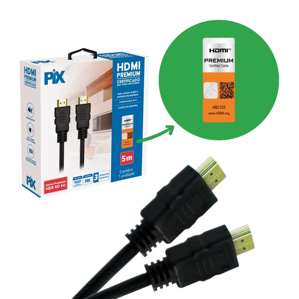 Imagem 5 de 5 do produto Cabo HDMI C/ Certificação Ultra High Speed Premium 5 Metros