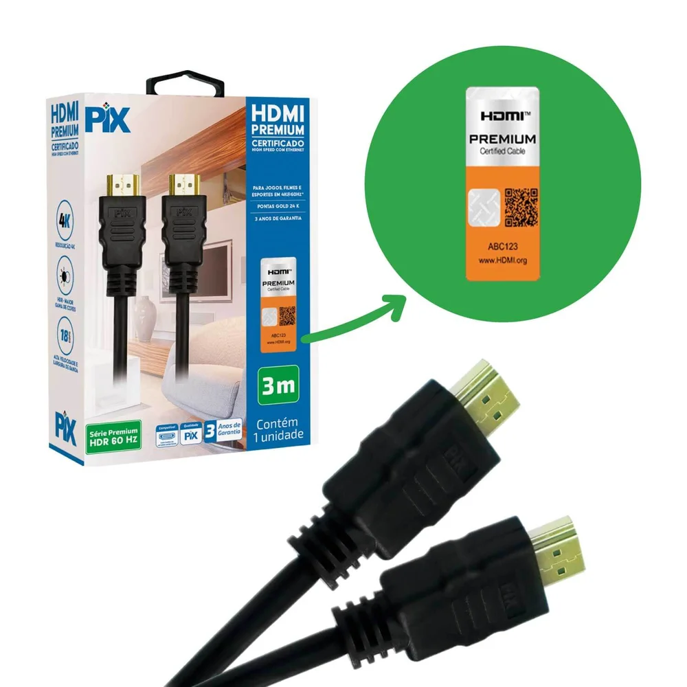 Imagem 4 de 5 do produto Cabo HDMI C/ Certificação Ultra High Speed Premium 3 Metros