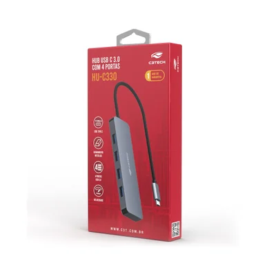 Hub C3tech Usb 4 Portas Tipo C  Preto