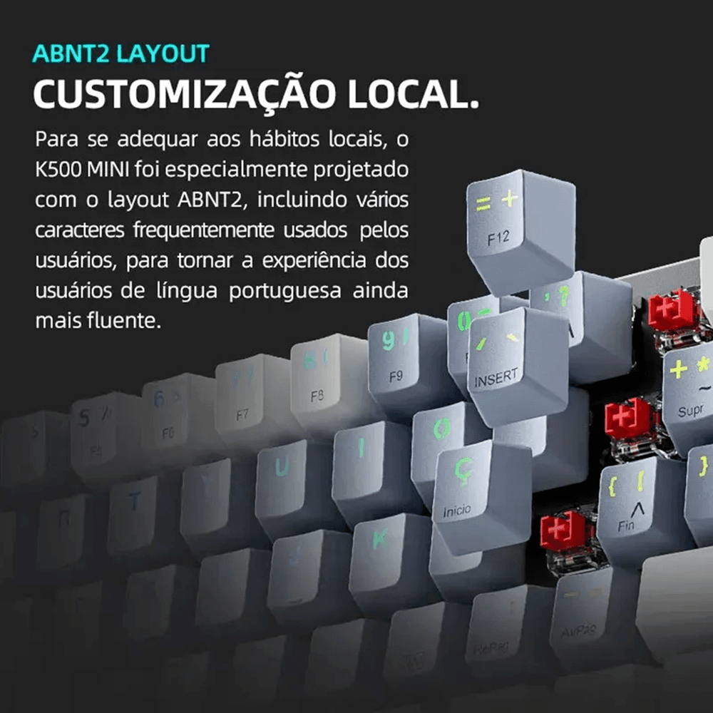 Teclado Mecanico Mini Opsshopping, Com Fio, 61 Teclas, RGB, Retro iluminação, Teclas Removíveis - K500- B61 Teclado Mecanico Mini Opsshopping, Com Fio, 61 Teclas, RGB, Retro iluminação, Teclas Removíveis - K500- B61