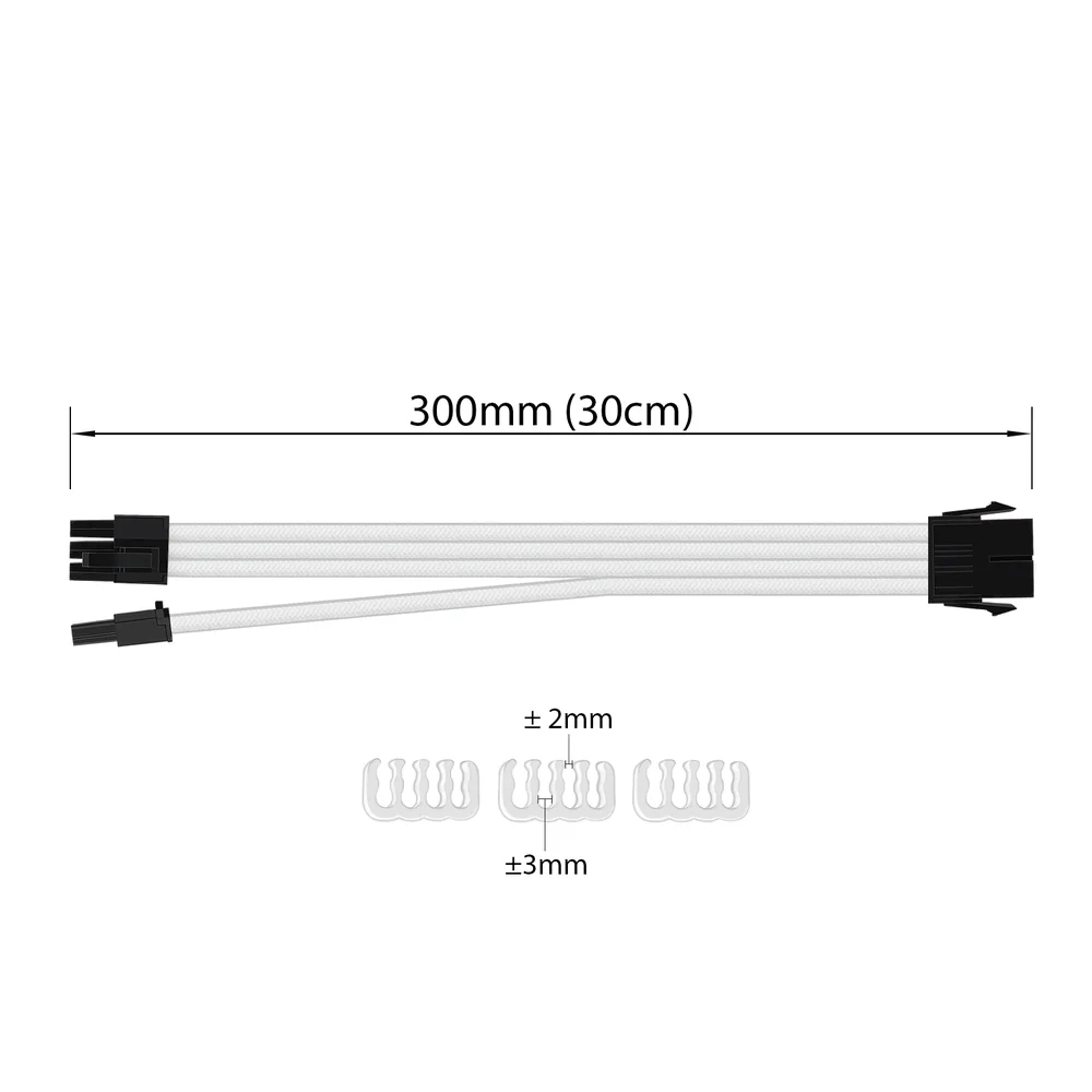 Imagem 2 de 5 do produto Cabo Extensor para Placa de Vídeo 6+2 = 8 Pinos, Sleeved, Branco, 300mm, Extensão Cabo da Fonte para GPU