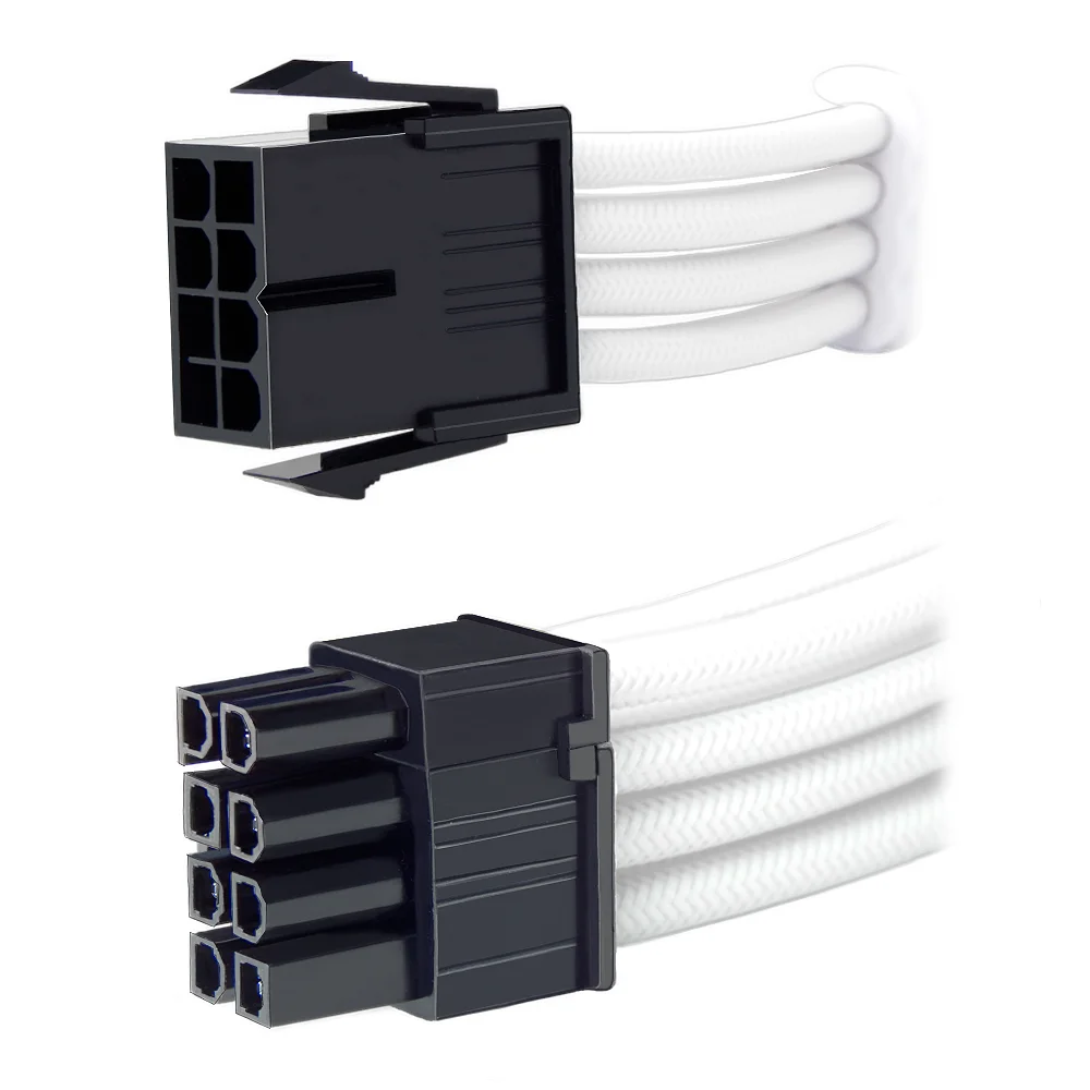 Imagem 5 de 5 do produto Cabo Extensor para Placa de Vídeo 6+2 = 8 Pinos, Sleeved, Branco, 300mm, Extensão Cabo da Fonte para GPU