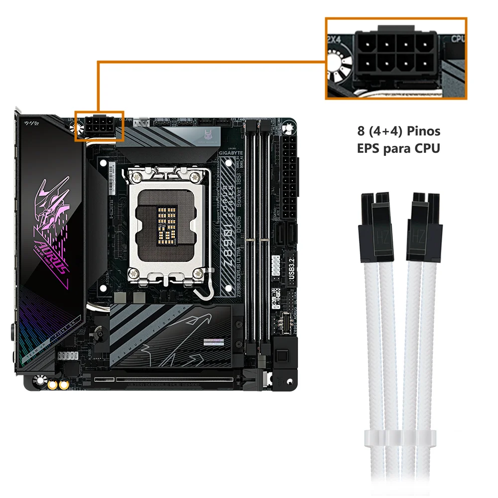 Imagem 4 de 5 do produto Cabo De Alimentação da Placa-Mãe 4+4 = 8 Pinos, Sleeved EPS, Extensor da Fonte para CPU, 300mm, Branco