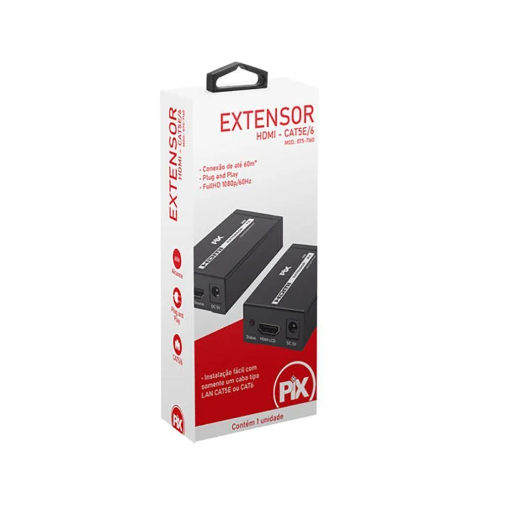Imagem 2 de 4 do produto Extensor HDMI 60m Metros Cat5e/6 1080p Pix