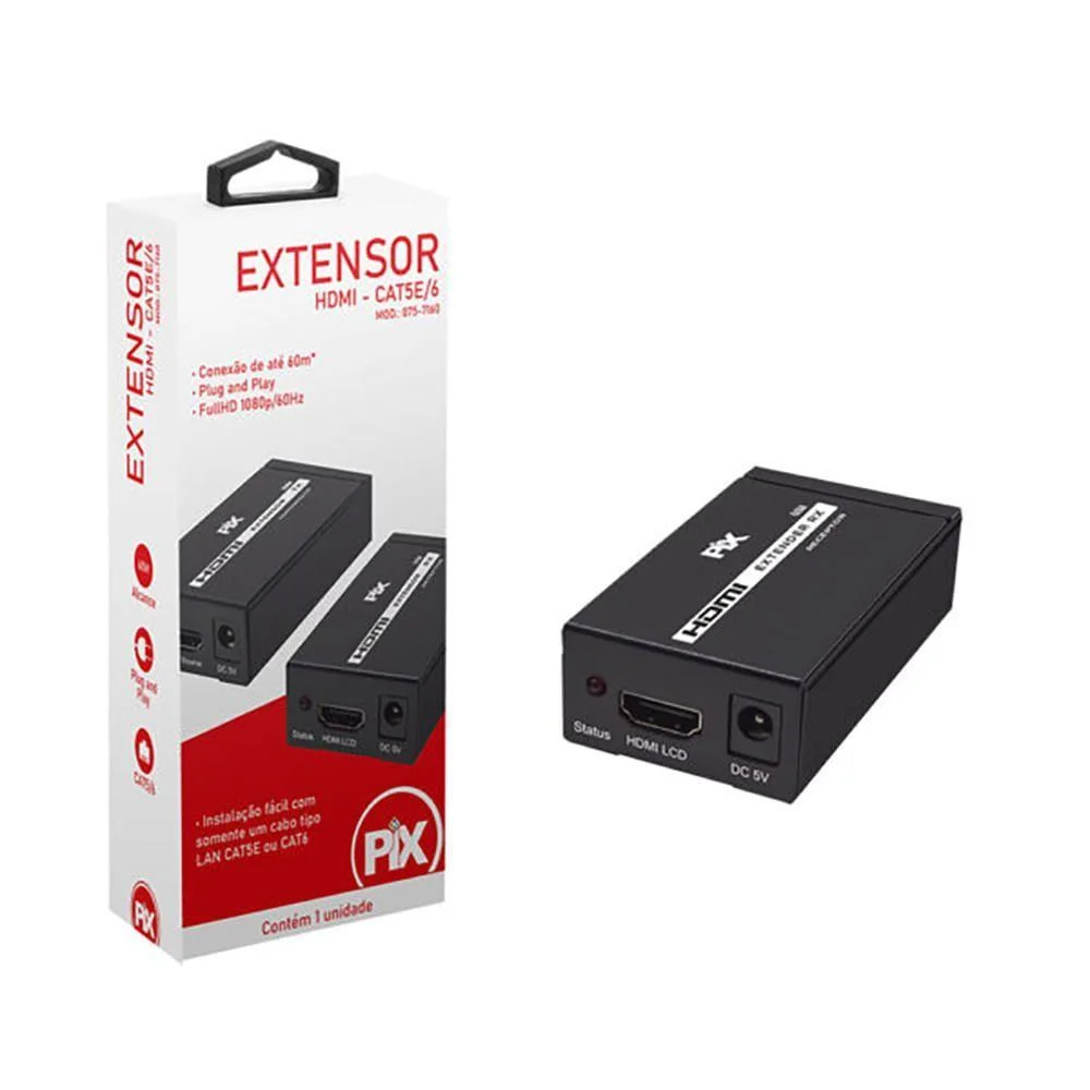 Imagem 3 de 4 do produto Extensor HDMI 60m Metros Cat5e/6 1080p Pix