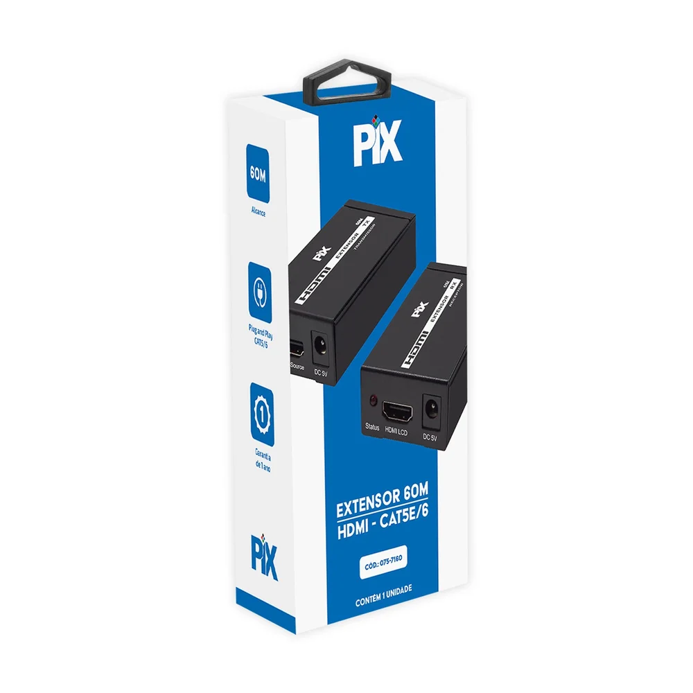 Imagem 4 de 4 do produto Extensor HDMI 60m Metros Cat5e/6 1080p Pix