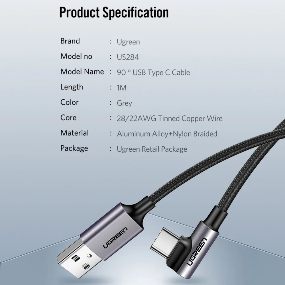 Imagem 2 de 5 do produto Cabo Usb-c 90 Graus Para Usb-a 2.0 3 Metros Ugreen