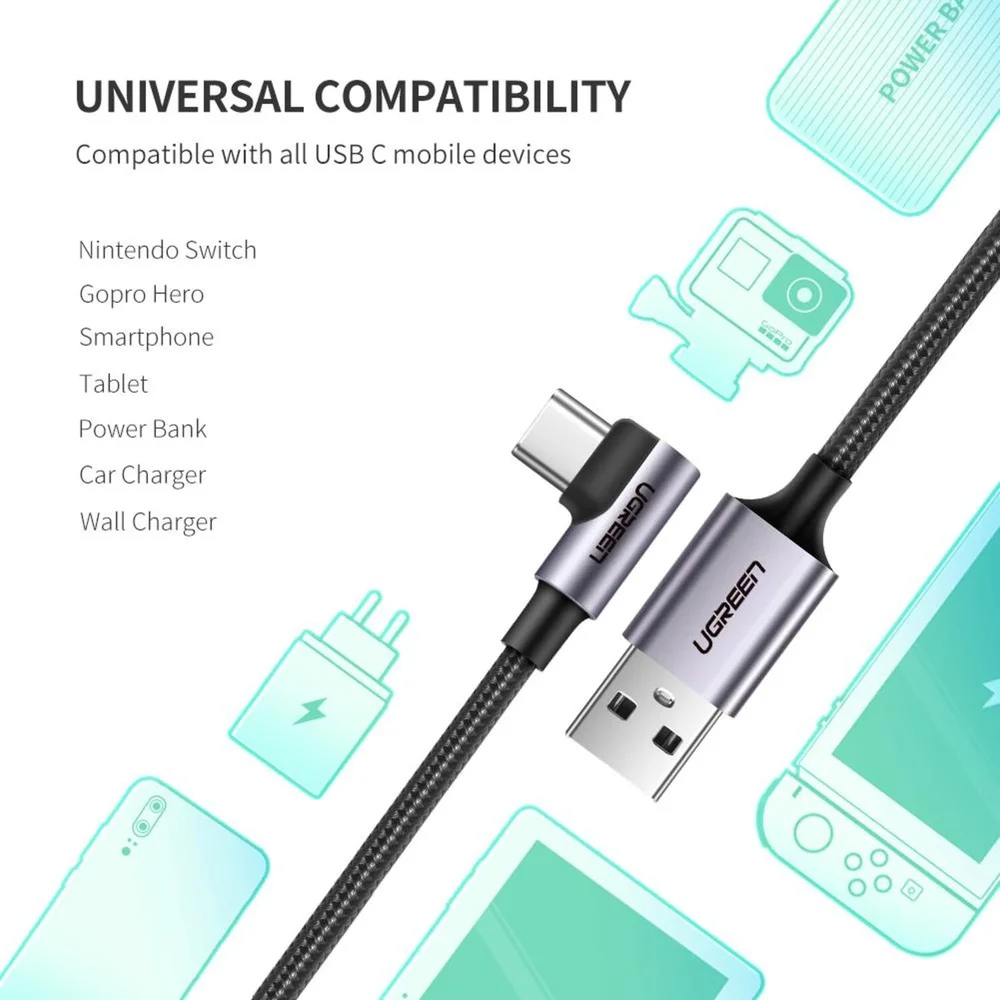 Imagem 5 de 5 do produto Cabo Usb-c 90 Graus Para Usb-a 2.0 3 Metros Ugreen